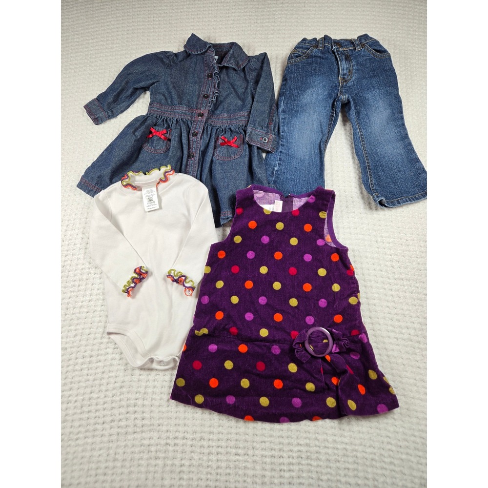 Baby Girl 18M Clothes Lot Bonnie Baby Corduroy Dress Wonder Kids Denim Jeans 4pc